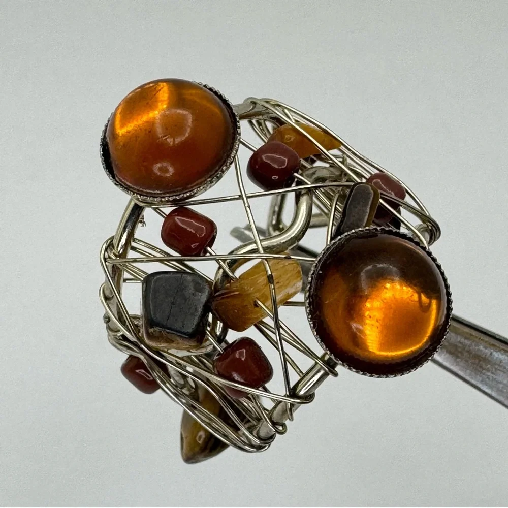 Artisan Wire Wrapped Gemstone Lucite Statement Ring Abstract Modern